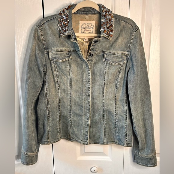 Brighton Jackets & Blazers - Brighton Womens L Embellished Collar Light Blue Snap Button Denim Jacket Y2K VTG